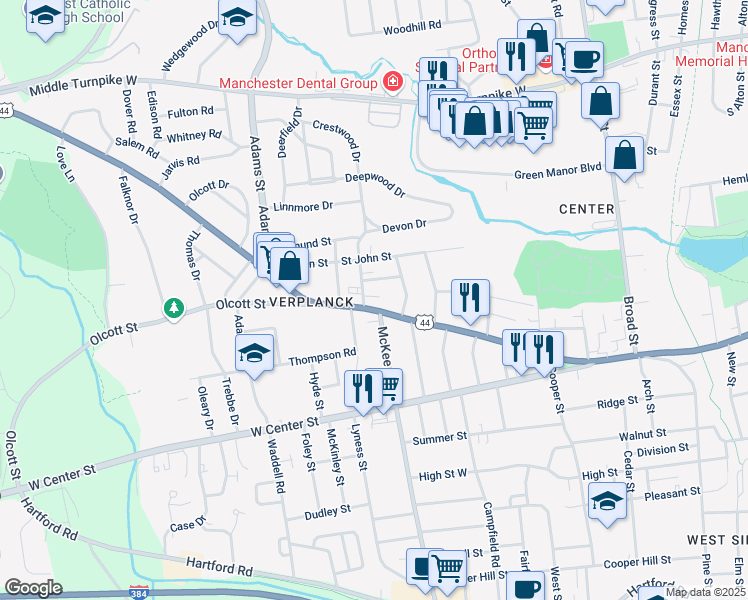 map of restaurants, bars, coffee shops, grocery stores, and more near 21 Stone Street in Manchester