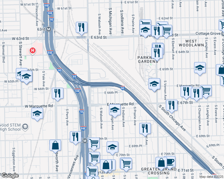 map of restaurants, bars, coffee shops, grocery stores, and more near in Chicago