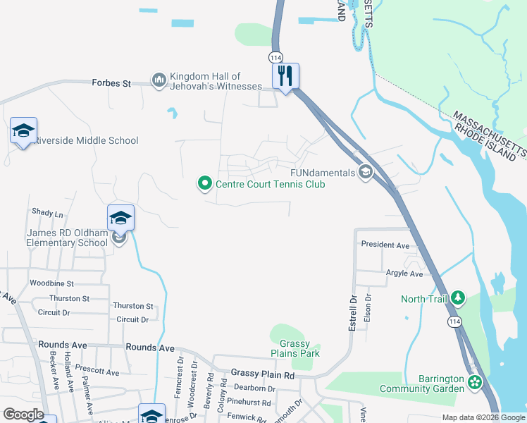 map of restaurants, bars, coffee shops, grocery stores, and more near 84 Hospital Road in East Providence