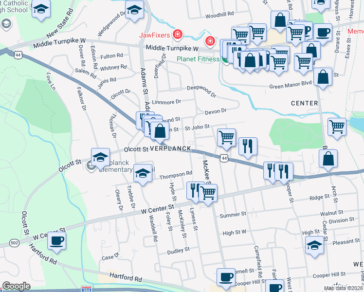 map of restaurants, bars, coffee shops, grocery stores, and more near 20 Fairview Street in Manchester