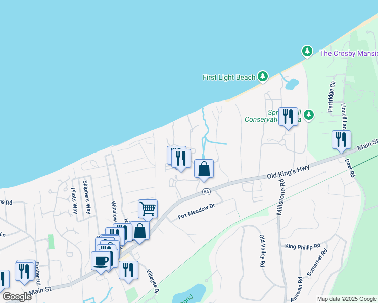 map of restaurants, bars, coffee shops, grocery stores, and more near 2907 Main Street in Brewster
