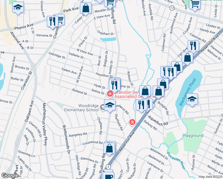 map of restaurants, bars, coffee shops, grocery stores, and more near 298 Budlong Road in Cranston