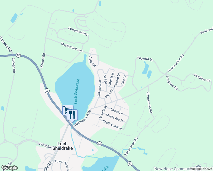 map of restaurants, bars, coffee shops, grocery stores, and more near 31 Gail Drive in Loch Sheldrake