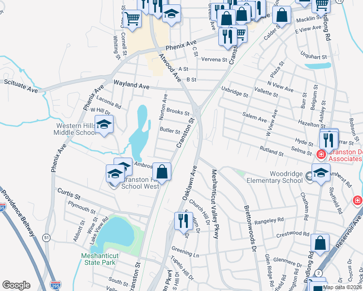 map of restaurants, bars, coffee shops, grocery stores, and more near 1971 Cranston Street in Cranston