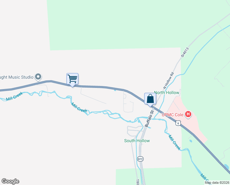 map of restaurants, bars, coffee shops, grocery stores, and more near 1001 East 2nd Street in Coudersport