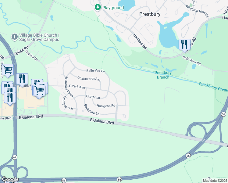 map of restaurants, bars, coffee shops, grocery stores, and more near 253 Somerset Drive in Sugar Grove