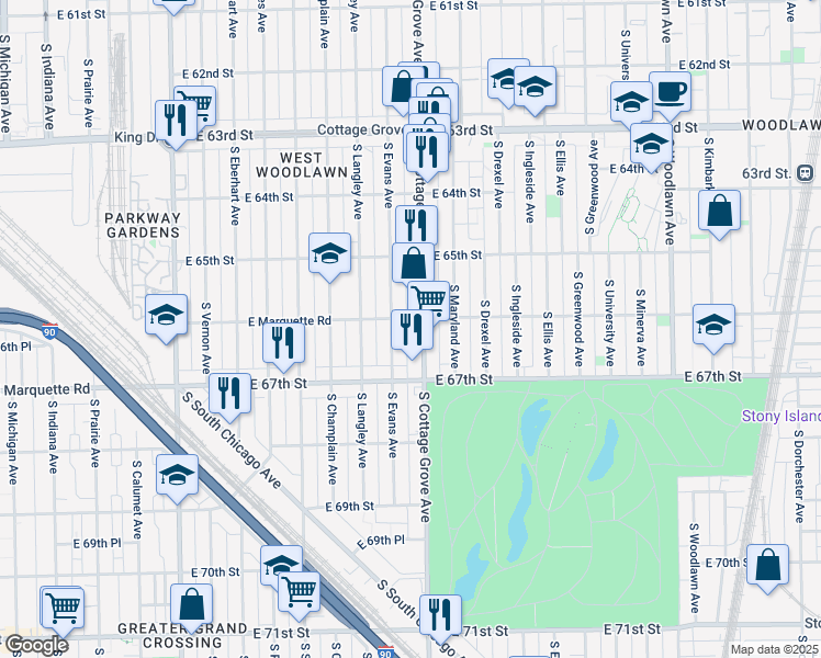 map of restaurants, bars, coffee shops, grocery stores, and more near in Chicago