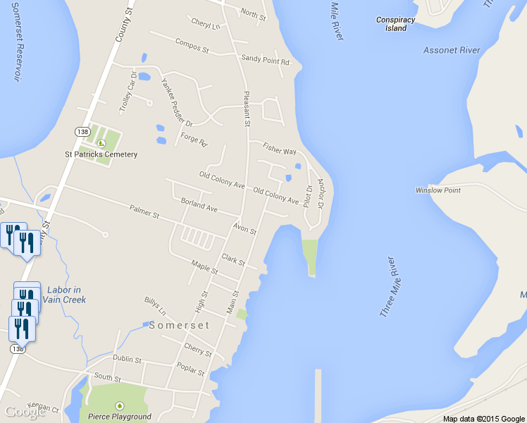 map of restaurants, bars, coffee shops, grocery stores, and more near 695 Main Street in Somerset