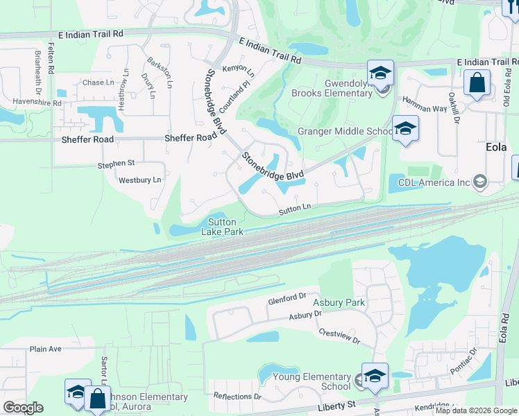 map of restaurants, bars, coffee shops, grocery stores, and more near 902 Waverly Court in Aurora