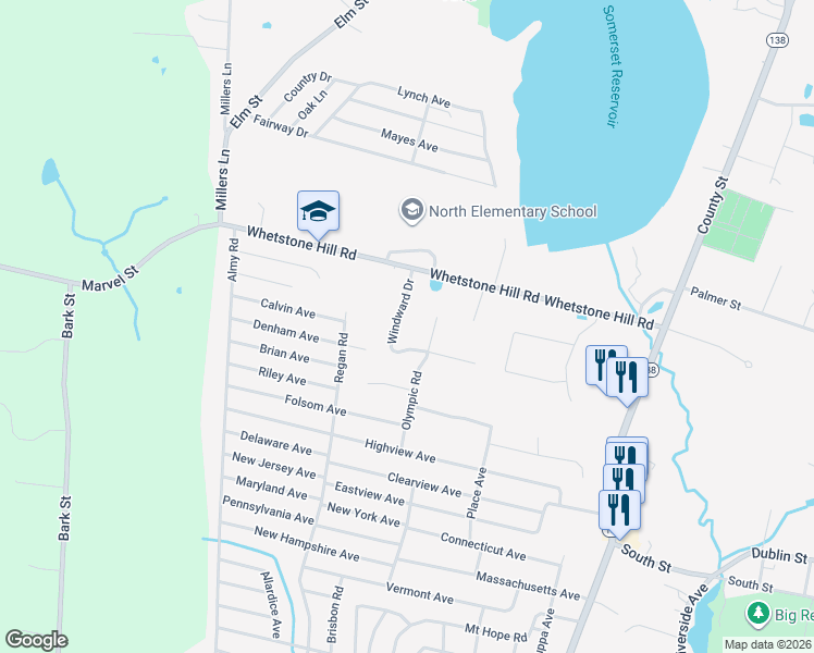 map of restaurants, bars, coffee shops, grocery stores, and more near 52 Windward Drive in Somerset