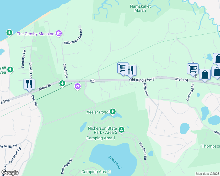 map of restaurants, bars, coffee shops, grocery stores, and more near 3570 Main Street in Brewster