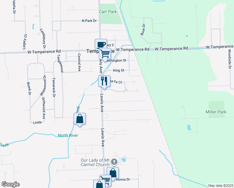 map of restaurants, bars, coffee shops, grocery stores, and more near 885 Eagle Ridge Trail in Temperance
