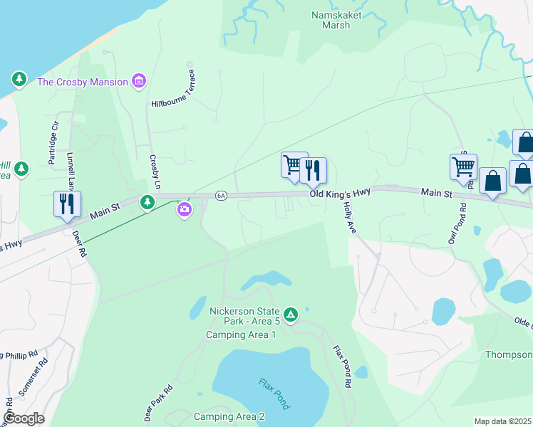 map of restaurants, bars, coffee shops, grocery stores, and more near 3570 Main Street in Brewster