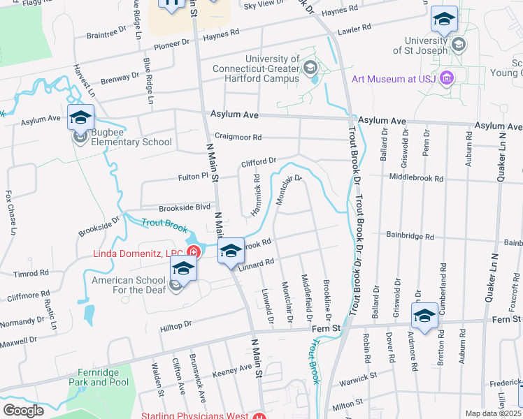 map of restaurants, bars, coffee shops, grocery stores, and more near 28 Hammick Road in West Hartford
