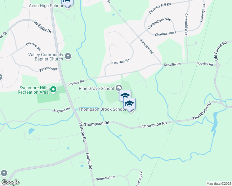 map of restaurants, bars, coffee shops, grocery stores, and more near 151 Scoville Road in Avon