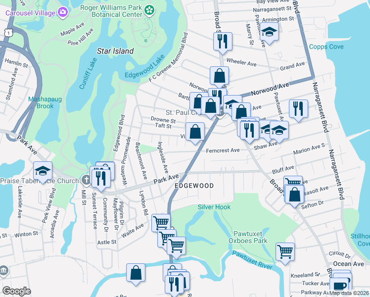 map of restaurants, bars, coffee shops, grocery stores, and more near 20 Gail Avenue in Cranston