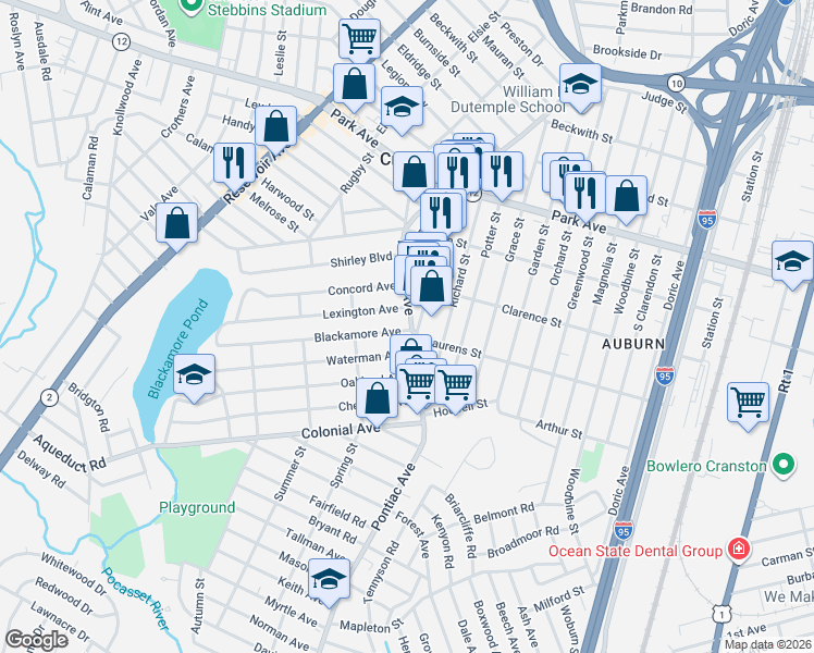 map of restaurants, bars, coffee shops, grocery stores, and more near 463 Pontiac Avenue in Cranston
