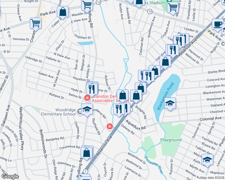 map of restaurants, bars, coffee shops, grocery stores, and more near 8 Hosey Drive in Cranston