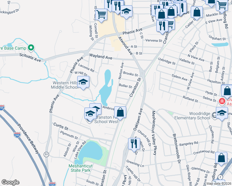 map of restaurants, bars, coffee shops, grocery stores, and more near 30 Hayes Street in Cranston