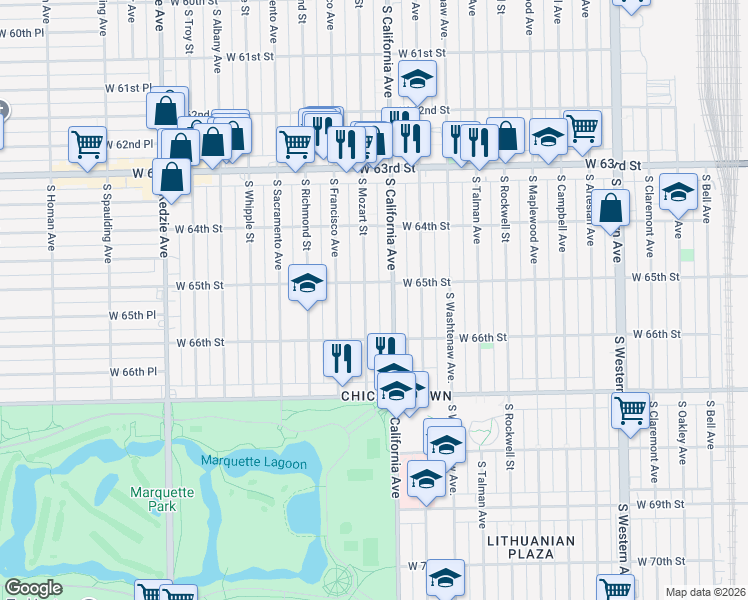 map of restaurants, bars, coffee shops, grocery stores, and more near in Chicago