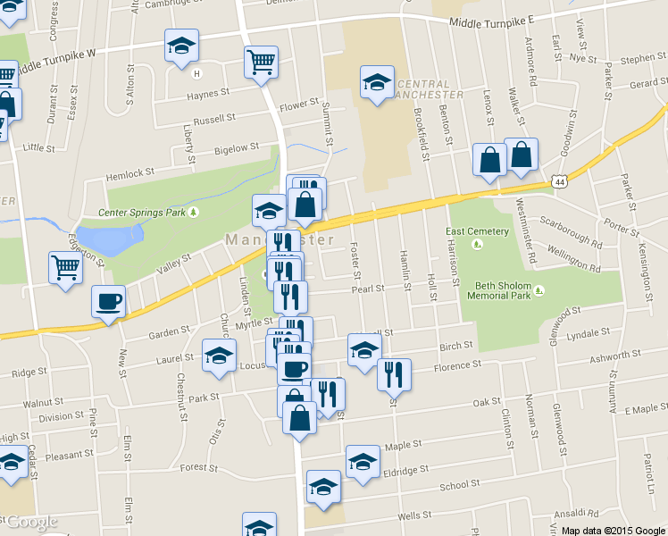 map of restaurants, bars, coffee shops, grocery stores, and more near 12 Jackson Street in Manchester