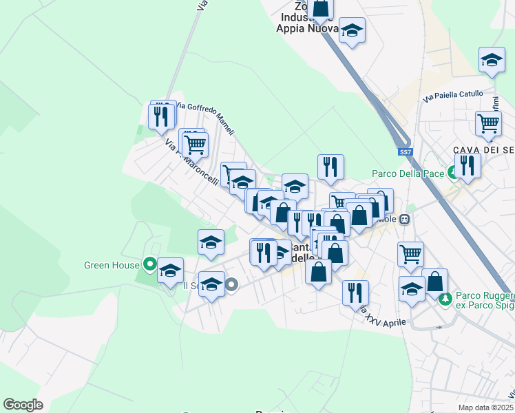 map of restaurants, bars, coffee shops, grocery stores, and more near 1 Largo dei Lecci in Marino
