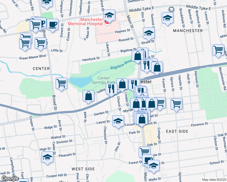 map of restaurants, bars, coffee shops, grocery stores, and more near 10 Orchard Street in Manchester