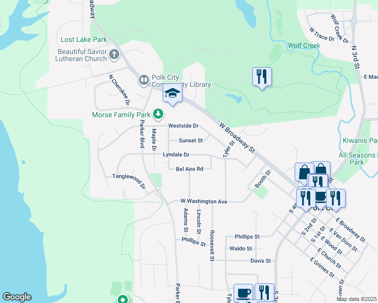 map of restaurants, bars, coffee shops, grocery stores, and more near 1301 Lyndale Drive in Polk City