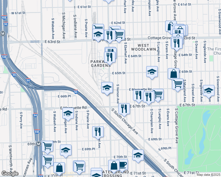 map of restaurants, bars, coffee shops, grocery stores, and more near in Chicago