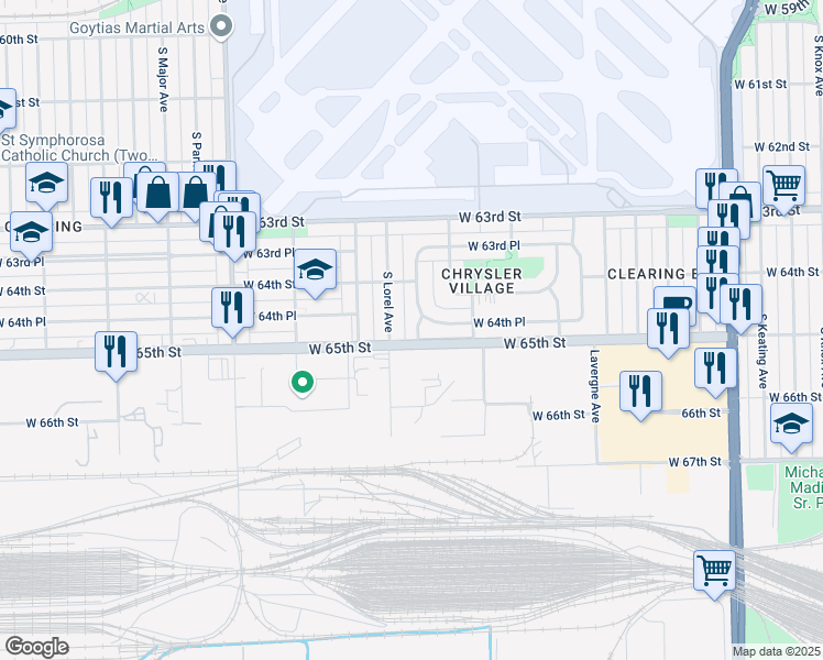 map of restaurants, bars, coffee shops, grocery stores, and more near 6448 South Lockwood Avenue in Chicago