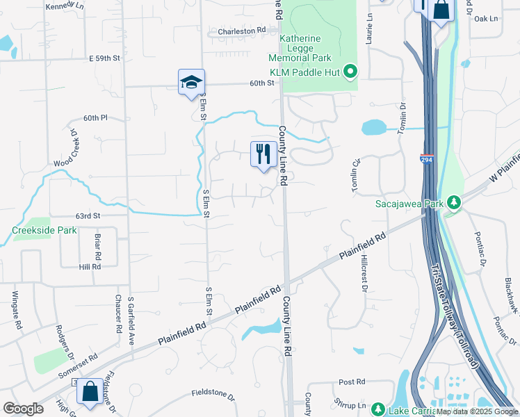map of restaurants, bars, coffee shops, grocery stores, and more near 1402 Burr Ridge Club in Burr Ridge