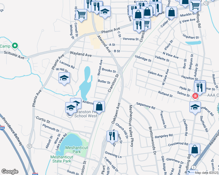 map of restaurants, bars, coffee shops, grocery stores, and more near 1971 Cranston Street in Cranston