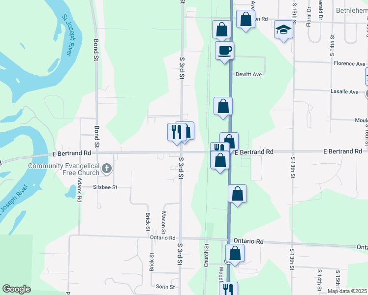 map of restaurants, bars, coffee shops, grocery stores, and more near 2639 South 3rd Street in Niles