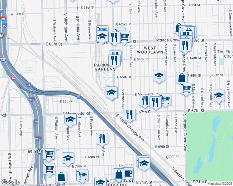 map of restaurants, bars, coffee shops, grocery stores, and more near in Chicago
