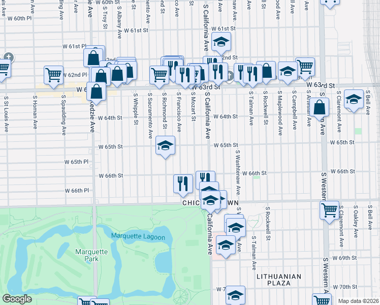 map of restaurants, bars, coffee shops, grocery stores, and more near in Chicago