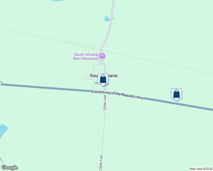 map of restaurants, bars, coffee shops, grocery stores, and more near 110 220th Trail in South Amana