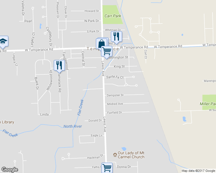 map of restaurants, bars, coffee shops, grocery stores, and more near 943 Eagle Ridge Trail in Temperance