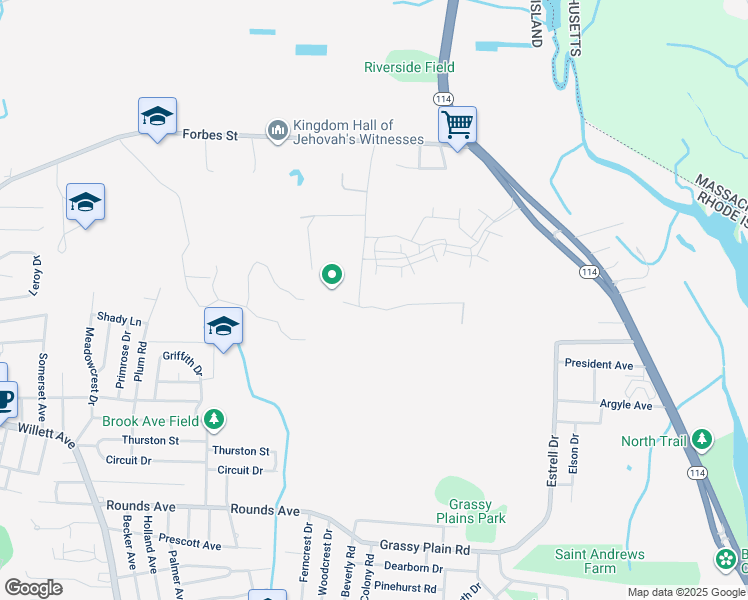 map of restaurants, bars, coffee shops, grocery stores, and more near 92 Hospital Road in East Providence