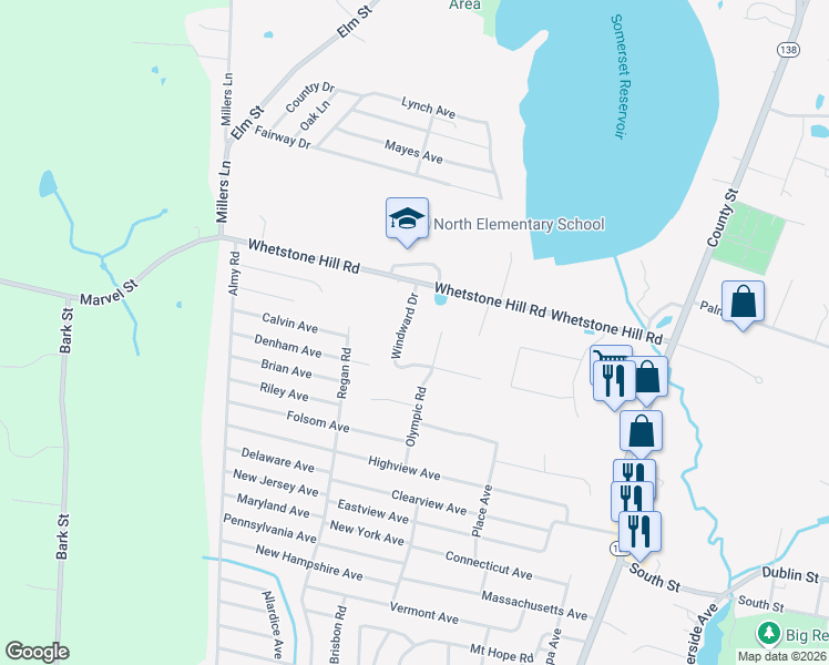map of restaurants, bars, coffee shops, grocery stores, and more near 52 Windward Drive in Somerset