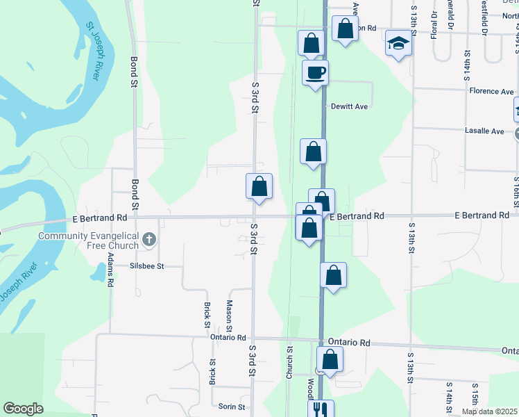 map of restaurants, bars, coffee shops, grocery stores, and more near 2639 South 3rd Street in Niles