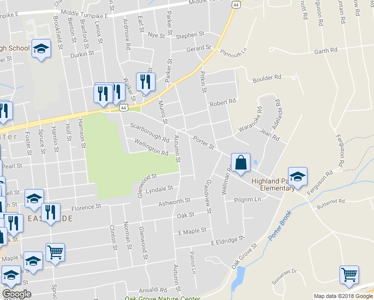 map of restaurants, bars, coffee shops, grocery stores, and more near 28 Kensington Street in Manchester