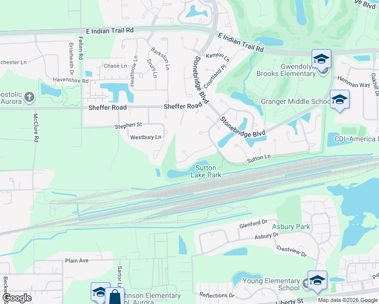 map of restaurants, bars, coffee shops, grocery stores, and more near 2324 Brookwood Court in Aurora