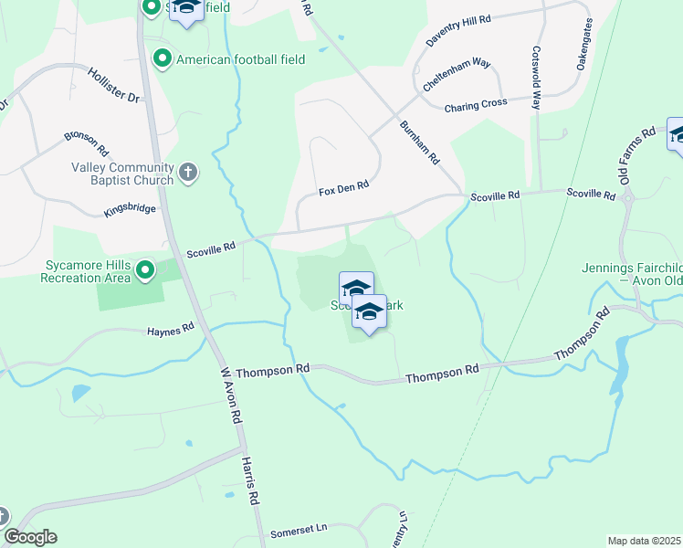 map of restaurants, bars, coffee shops, grocery stores, and more near 151 Scoville Road in Avon
