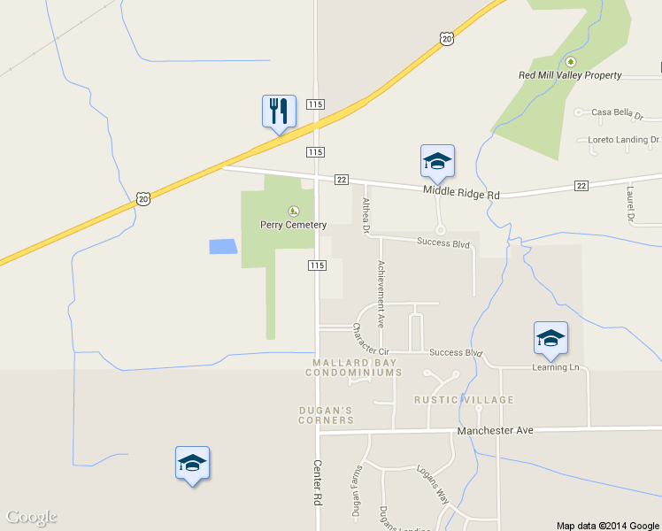 map of restaurants, bars, coffee shops, grocery stores, and more near 3575 Center Rd in Perry