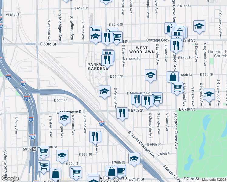 map of restaurants, bars, coffee shops, grocery stores, and more near in Chicago