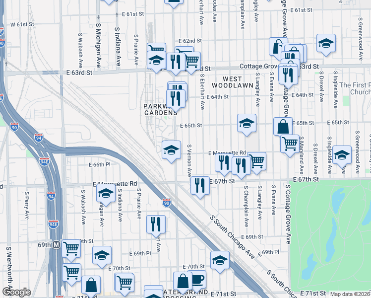 map of restaurants, bars, coffee shops, grocery stores, and more near in Chicago