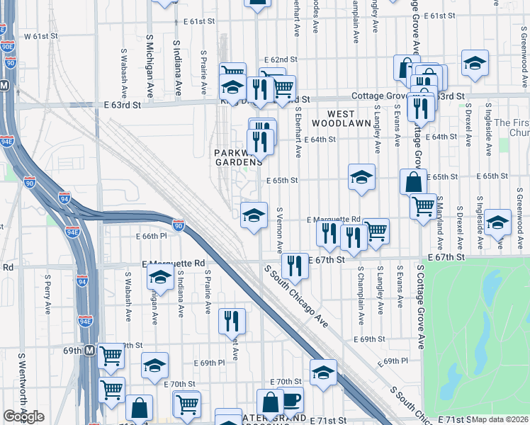map of restaurants, bars, coffee shops, grocery stores, and more near in Chicago