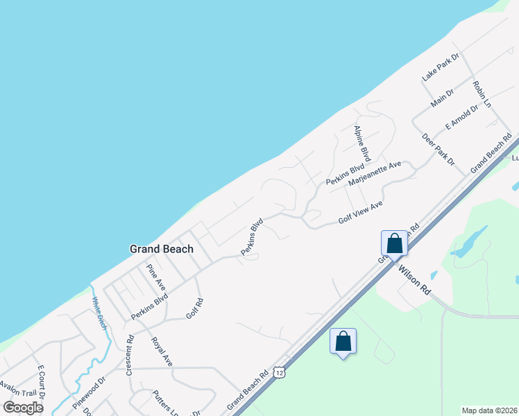 map of restaurants, bars, coffee shops, grocery stores, and more near 49027 Skyhi Drive in Grand Beach