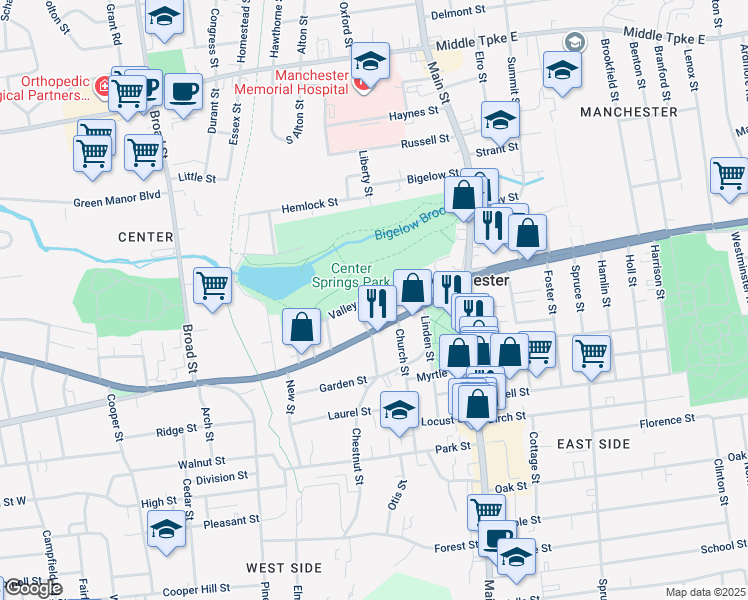 map of restaurants, bars, coffee shops, grocery stores, and more near 10 Orchard Street in Manchester