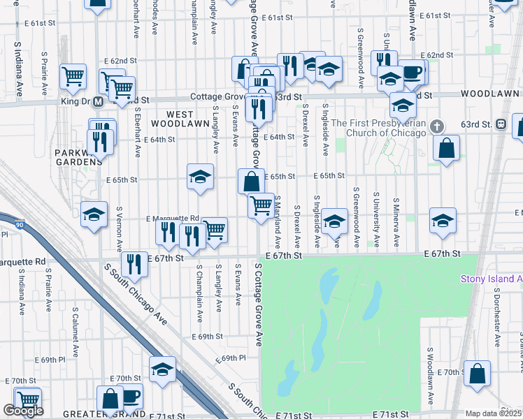 map of restaurants, bars, coffee shops, grocery stores, and more near in Chicago